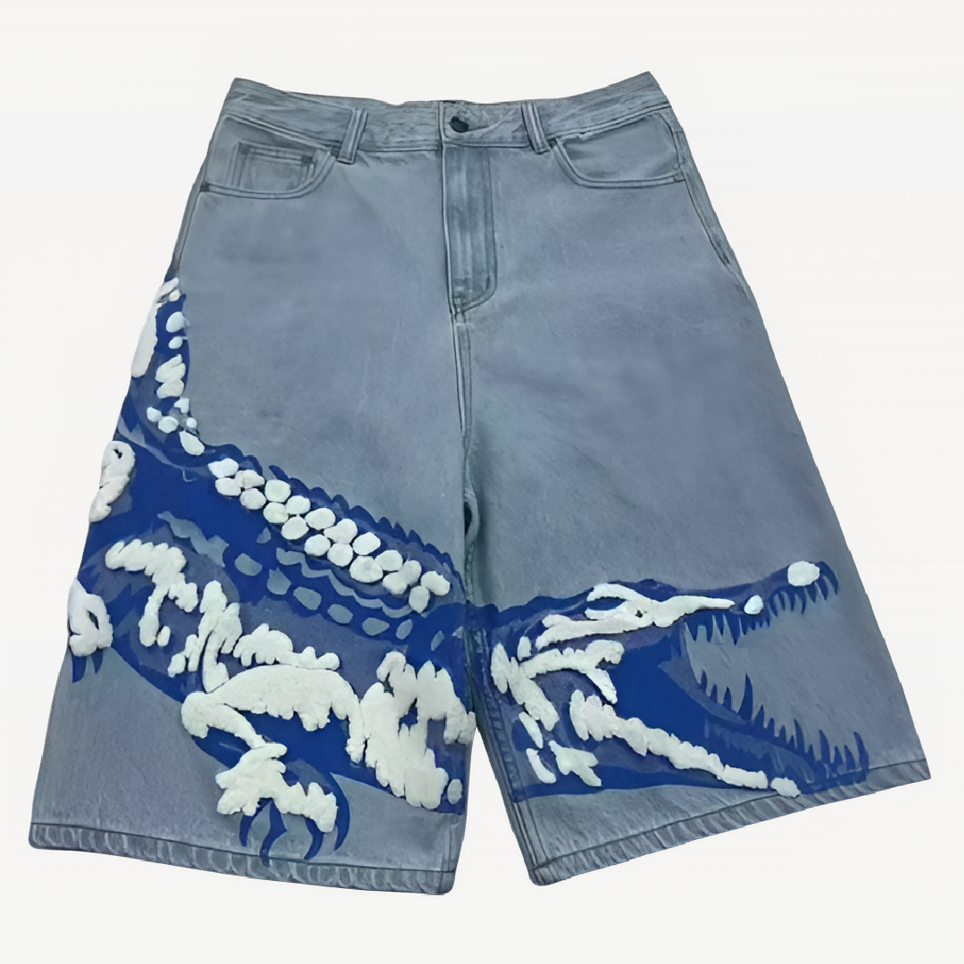 Blue Crocodile Denim Shorts