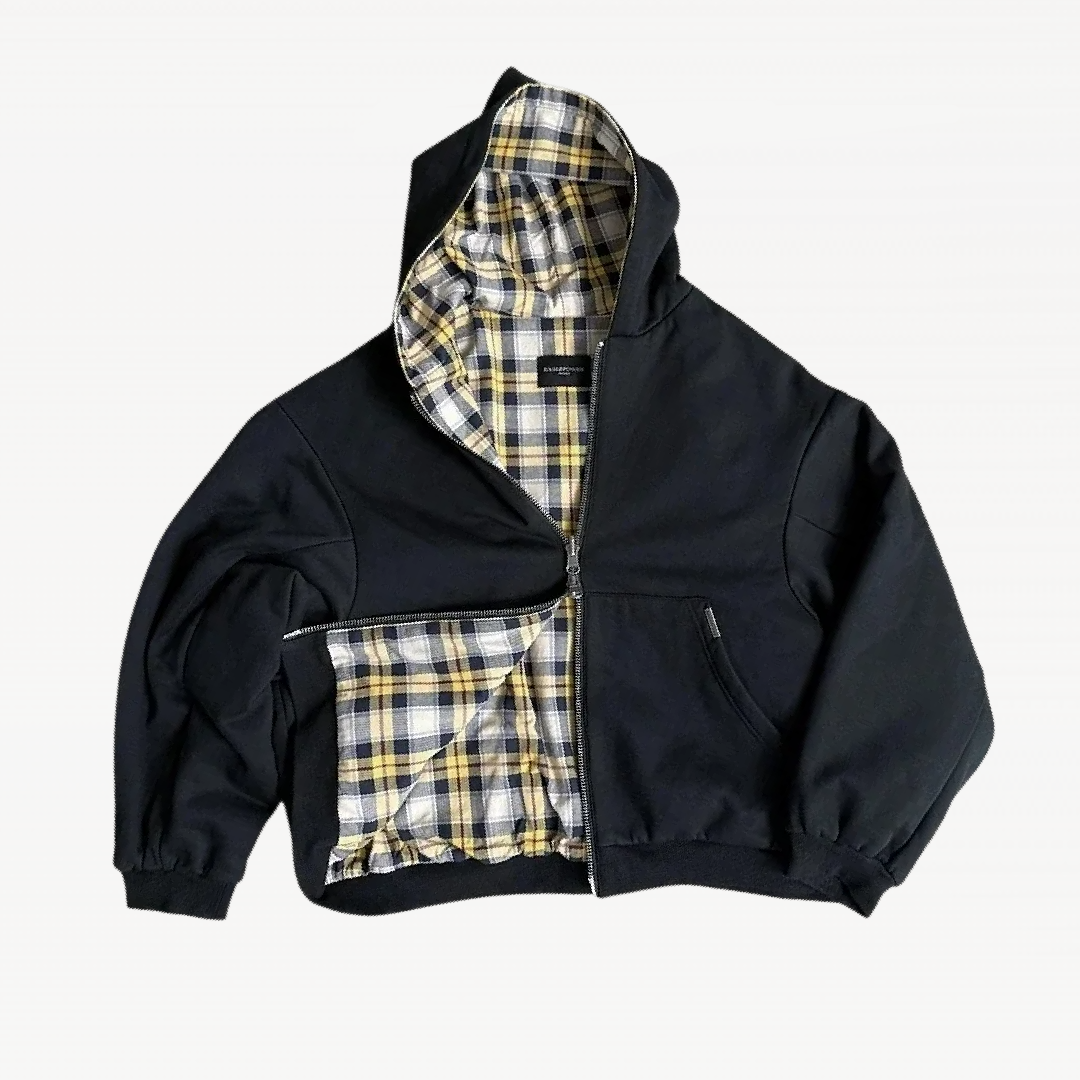 Double-Sided Black Zip Up Hoodie