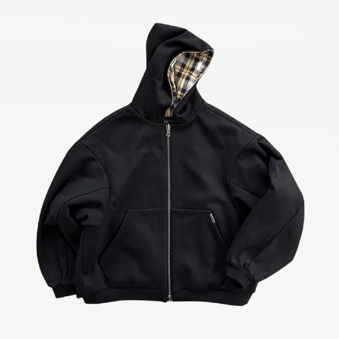 Double-Sided Black Zip Up Hoodie