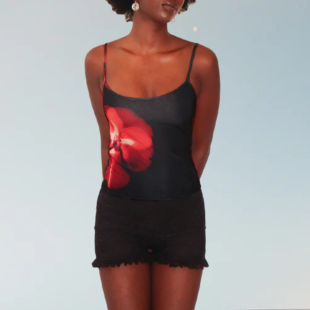 Red Flower Crop Top